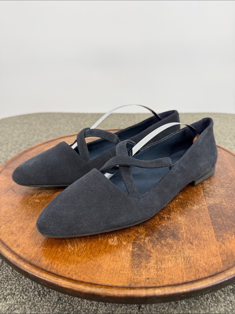 Camper Shoes Wm 41 US 10 Blue Suede Pointed Toe Ballet Flats Criss Cross